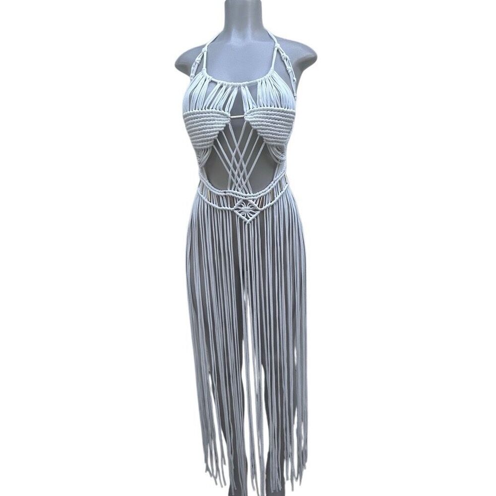 Elegant White Fringe Swim Coverup